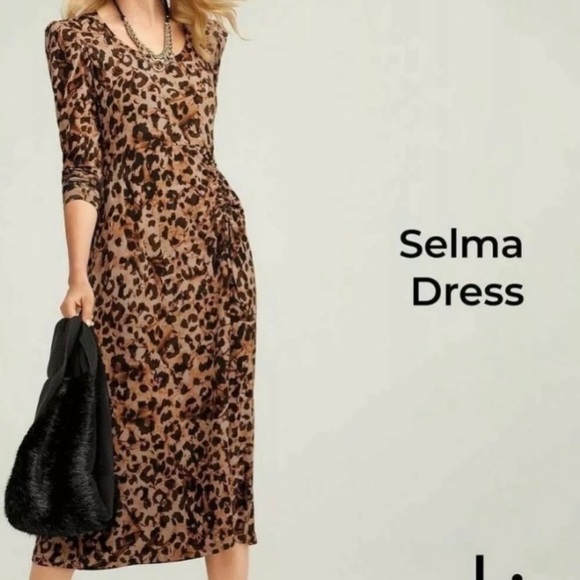 EUC Cabi Medium Black and Tan Leopard Animal Print Midi Dress - Picture 2 of 10